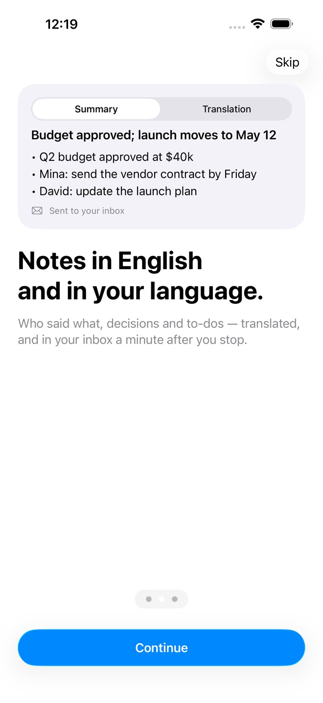 The iPhone welcome screen: a note that switches between English and Korean